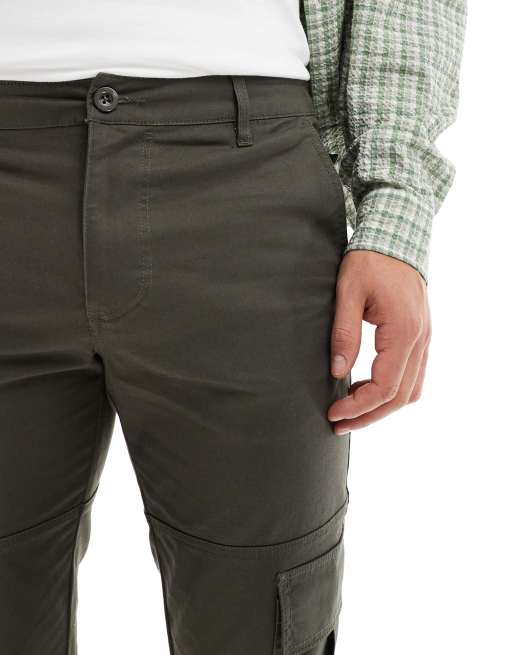 ASOS DESIGN slim cargo pants in dark khaki