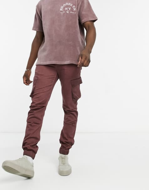 ASOS DESIGN slim cargo trousers in brown oil wash - view 1