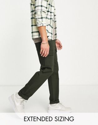 ASOS DESIGN slim cargo trousers with laid on pockets in dark khaki