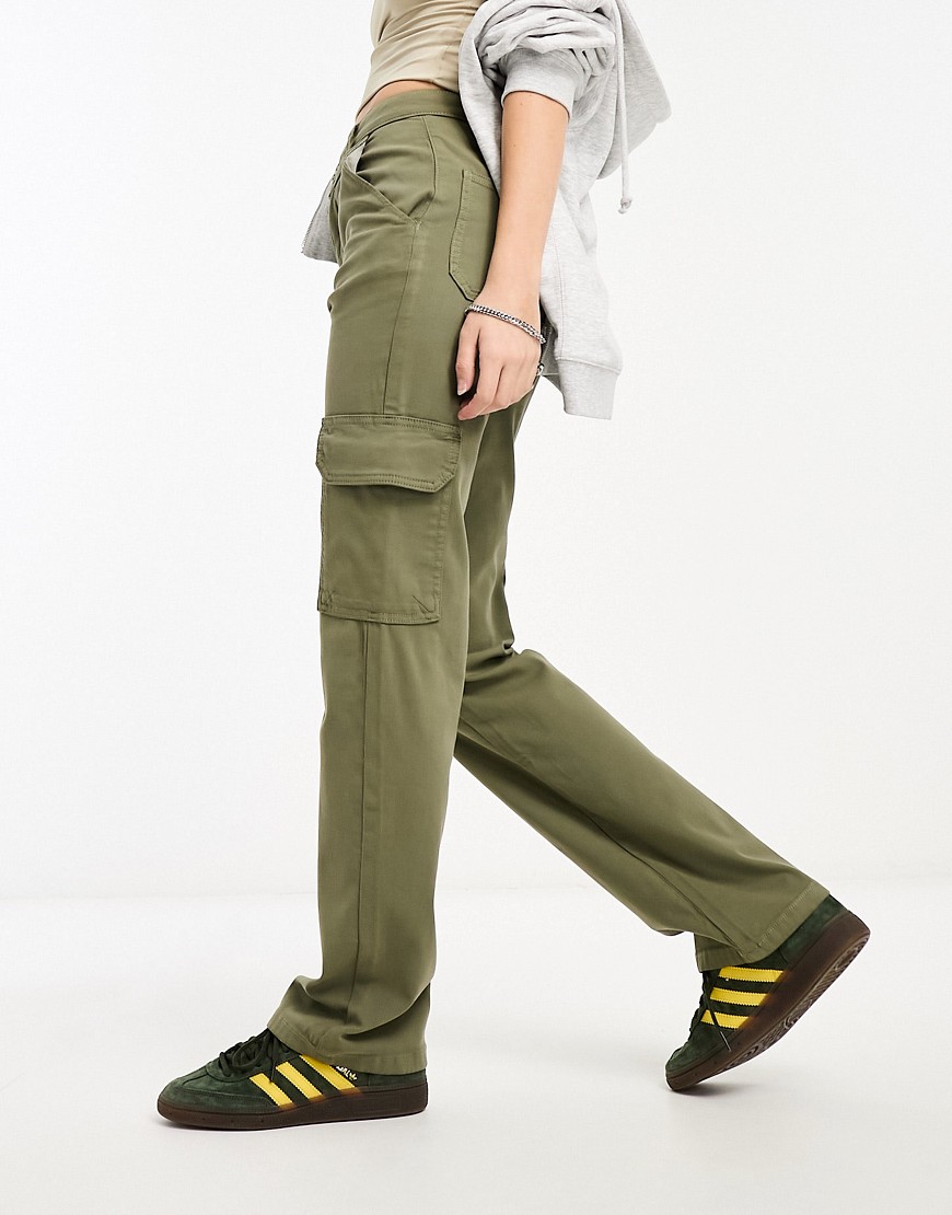 Asos Design Slim Cargo Pants With Pockets In Gray In Green