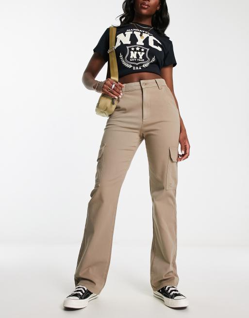 ASOS DESIGN slim cargo with pockets in sand