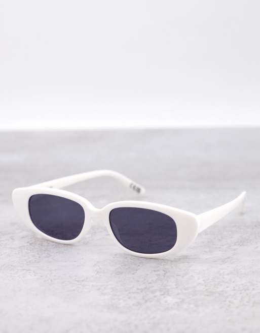 Asos Design Slim Cat Eye Sunglasses In Shiny White Asos