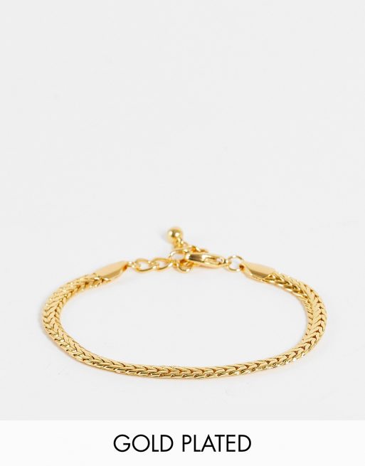 ASOS DESIGN slim chain bracelet with flat links in 14k gold plate