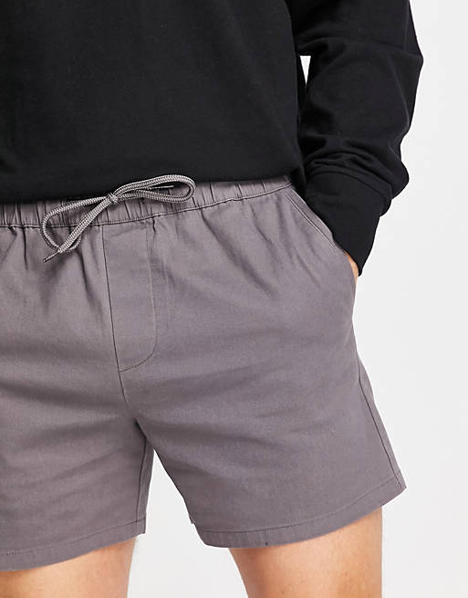 Shorts slim chino shorter shorts with elasticated waist in charcoal 