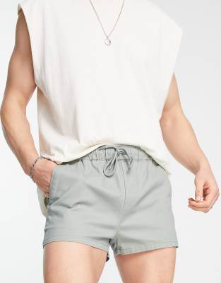 ASOS DESIGN slim chino shorter shorts with elasticated waist in light green