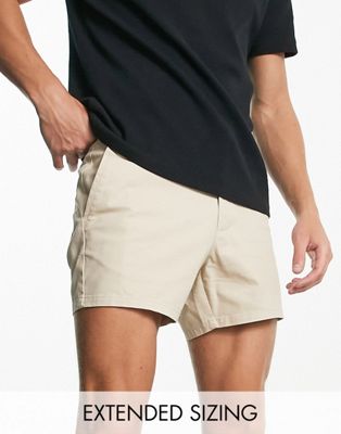 Shop Asos Design Slim Chino Shorts In Shorter Length In Beige-neutral