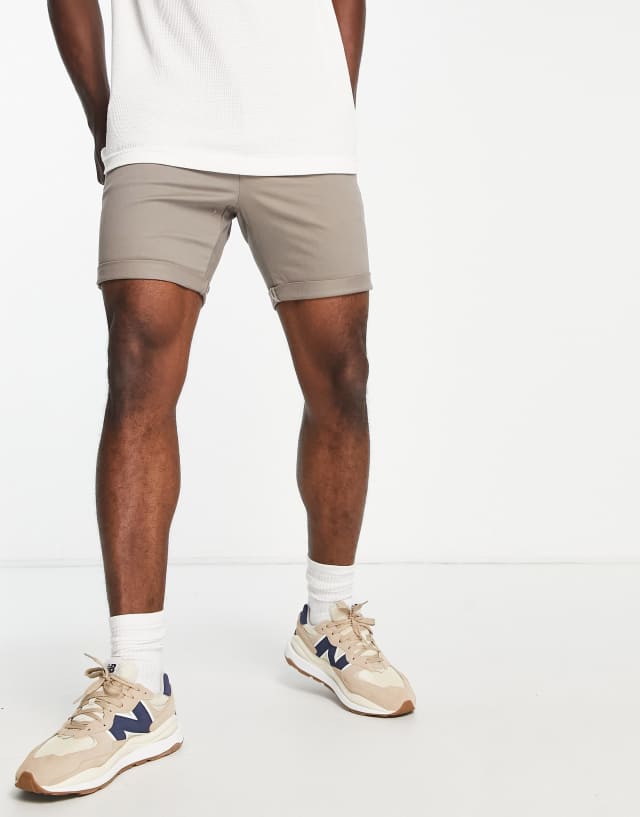 ASOS DESIGN slim chino shorts in dark beige