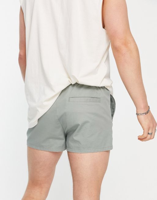 ASOS DESIGN chino shorts in extreme shorter length in grey