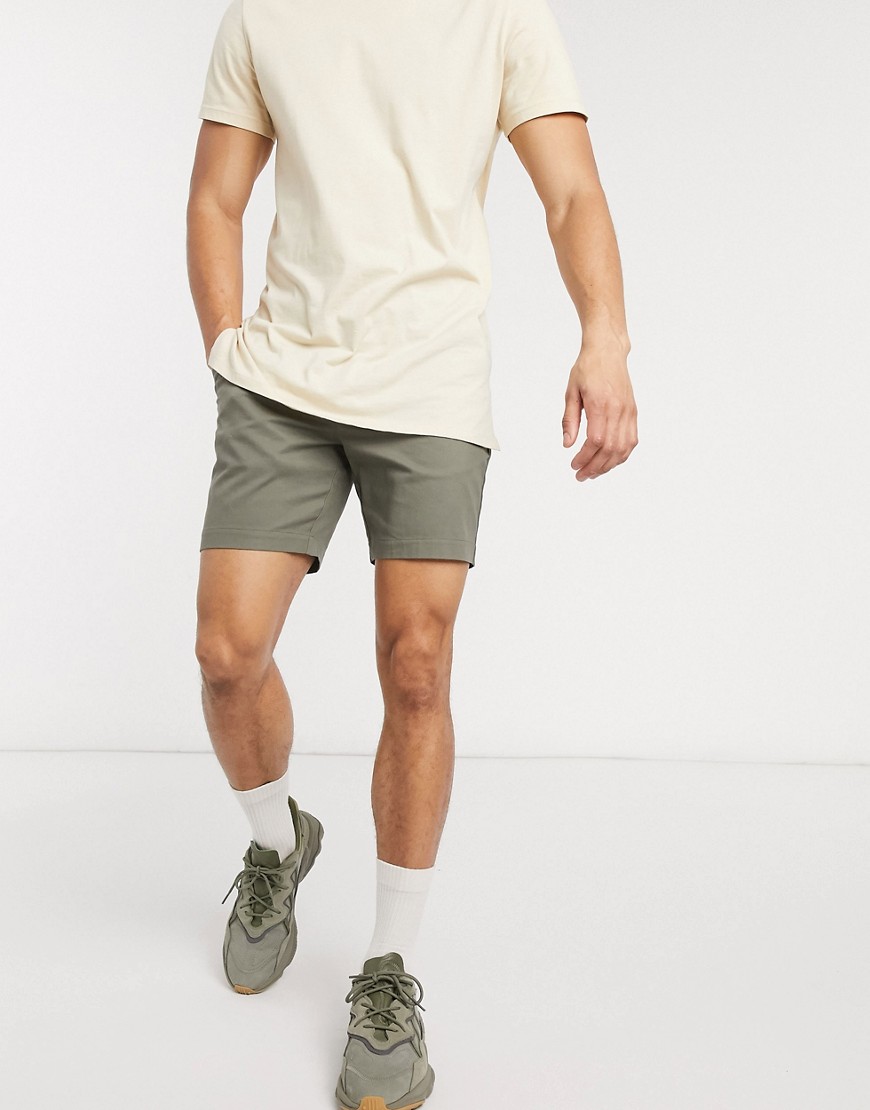 ASOS DESIGN slim chino shorts in khaki-Green