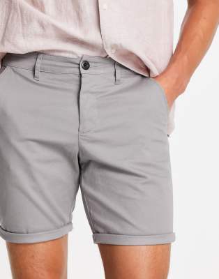 Asos Design Slim Chino Shorts In Light Gray In Grey