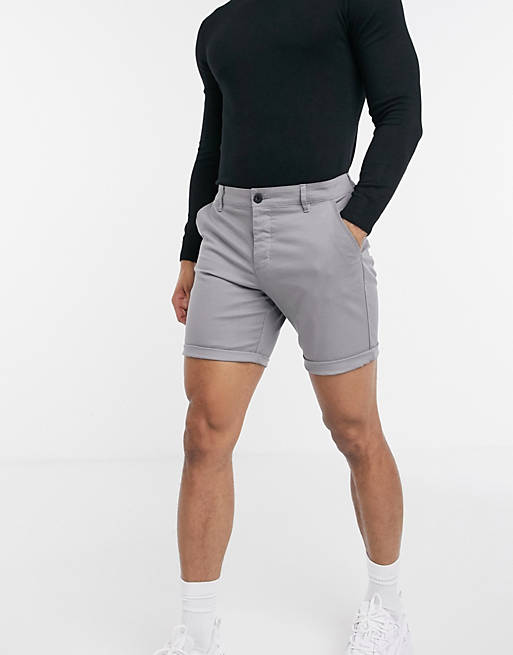ASOS DESIGN slim chino shorts in light grey