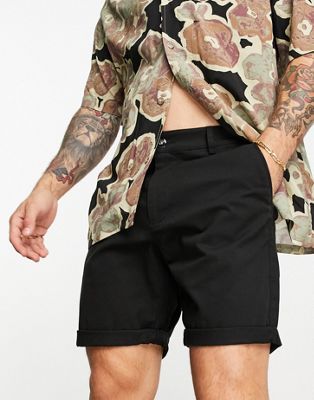 ASOS DESIGN slim chino shorts in mid length in black - BLACK - ASOS Price Checker