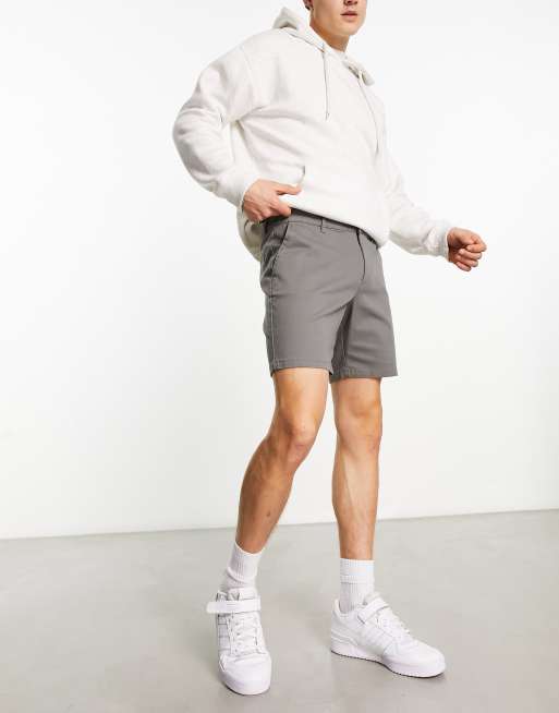 ASOS DESIGN pleated chino shorts in mid length in khaki