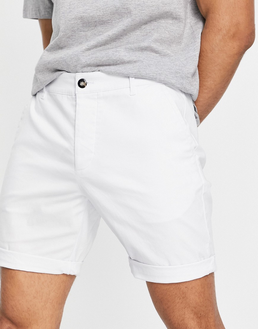 ASOS DESIGN slim chino shorts in mid length in white