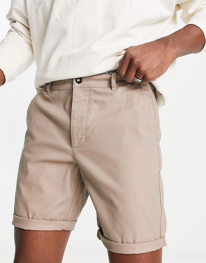ASOS DESIGN slim chino shorts in regular length in beige-Neutral