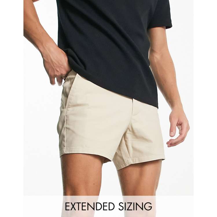 ASOS DESIGN slim chino shorts in shorter length in beige