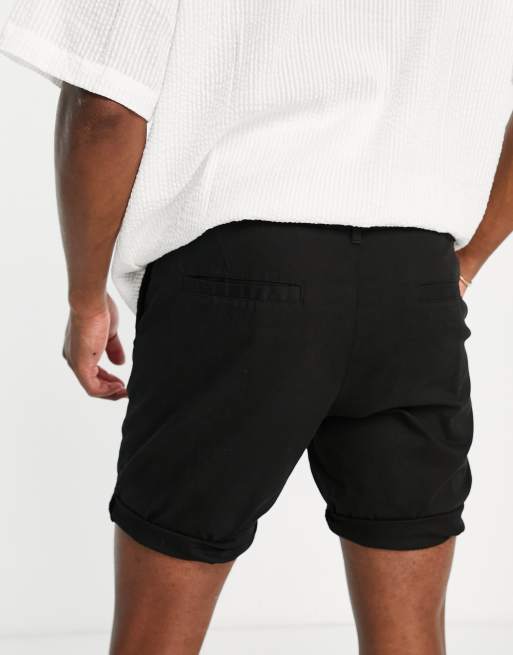 ASOS DESIGN smart longer length shorts in black