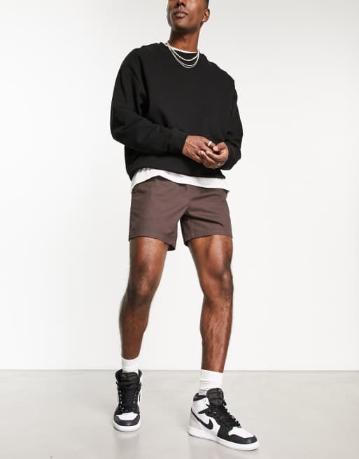 ASOS DESIGN slim chino shorts in shorter length in dark brown