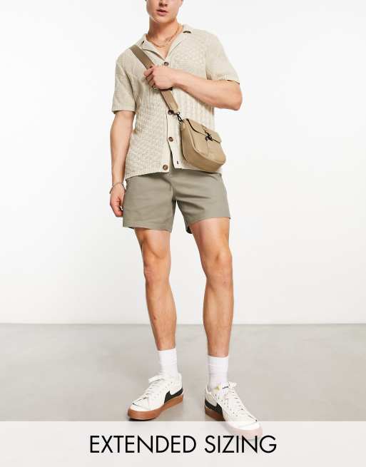 ASOS DESIGN slim chino shorts in shorter length in khaki 
