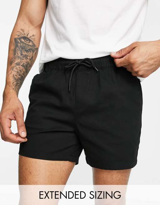 ASOS DESIGN slim chino shorts in shorter length with elastic waist in black