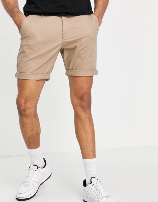 ASOS DESIGN slim chino shorts in stone