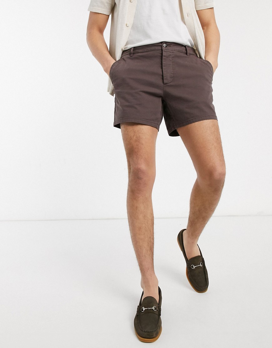 ASOS DESIGN slim chino shorts in washed brown