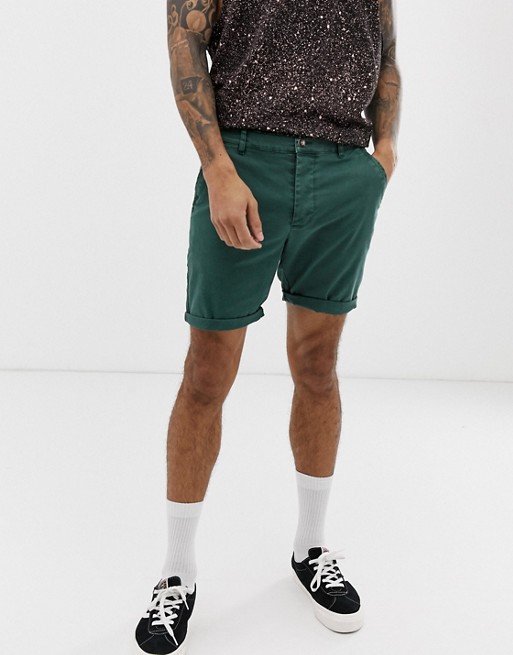 ASOS DESIGN slim chino shorts in washed green | ASOS