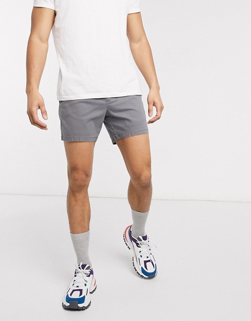 ASOS DESIGN slim chino shorts with elastic waist in washed grey