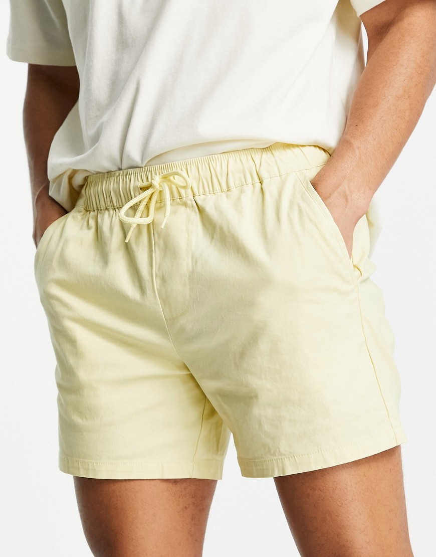 Asos Design Slim Chino Shorts With Elasticated Waist In Yellow