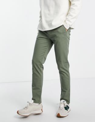 Asos Design Slim Chinos In Warm Khaki-green In Green
