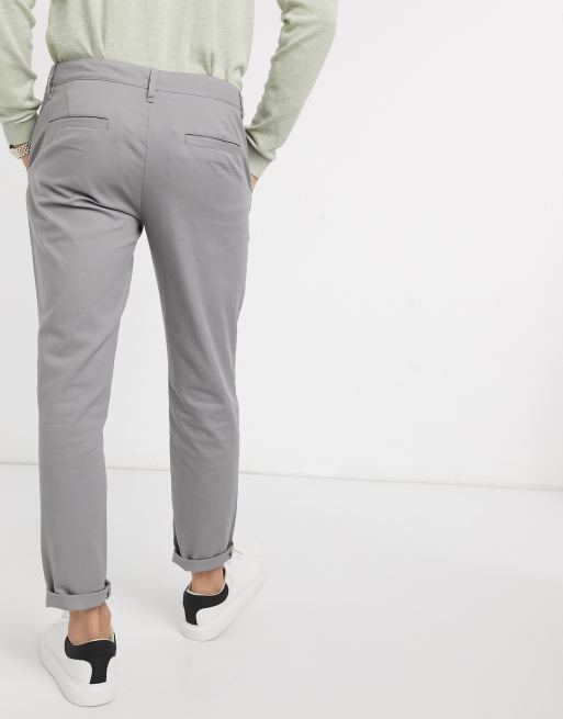 Asos Design Slim Chinos In Light Grey Asos
