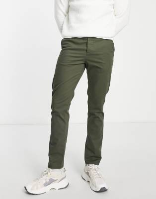 Asos Design Slim Chinos In Warm Khaki-green In Green