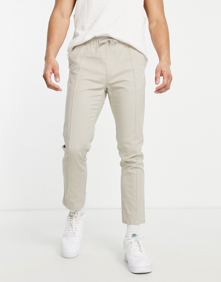 ASOS DESIGN slim chinos with elasticated waist and pin tuck in light gray