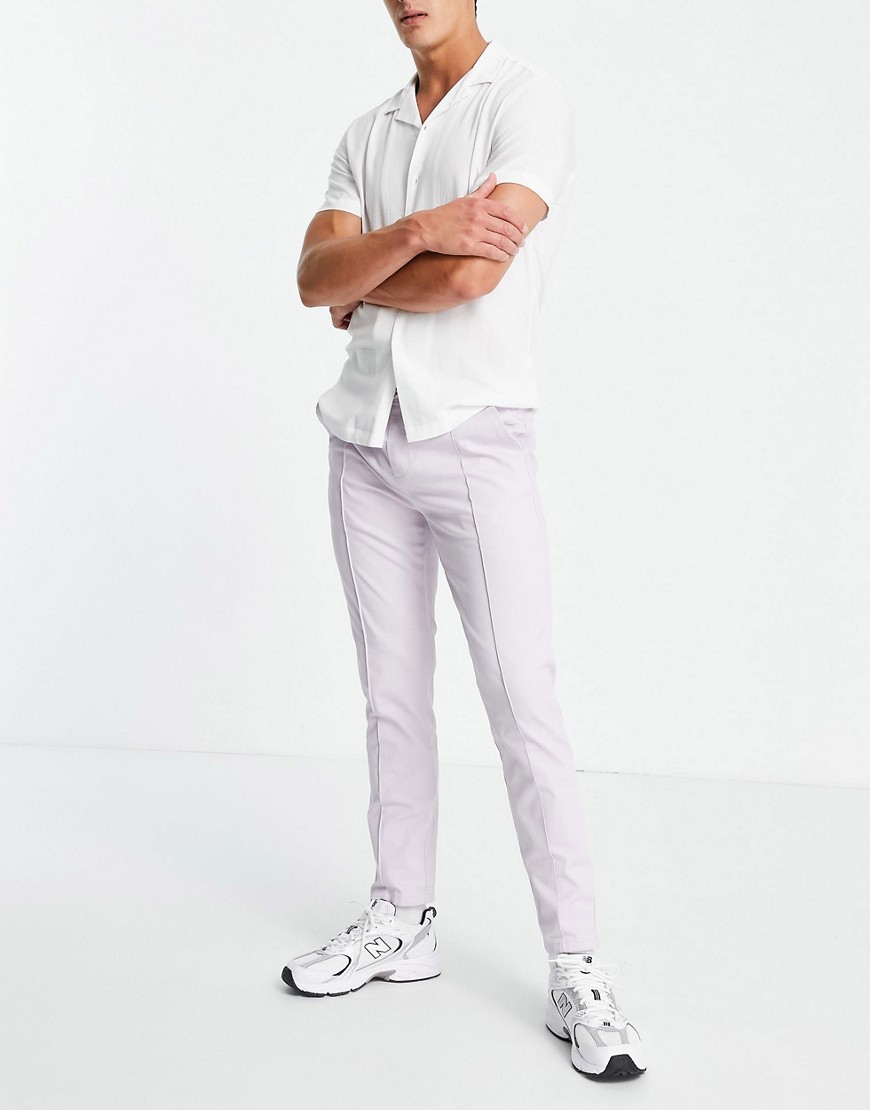 ASOS DESIGN slim chinos with elasticated waist and pin tuck in lilac-Purple