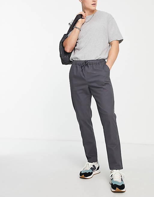 Men slim chinos with elasticated waist in charcoal 