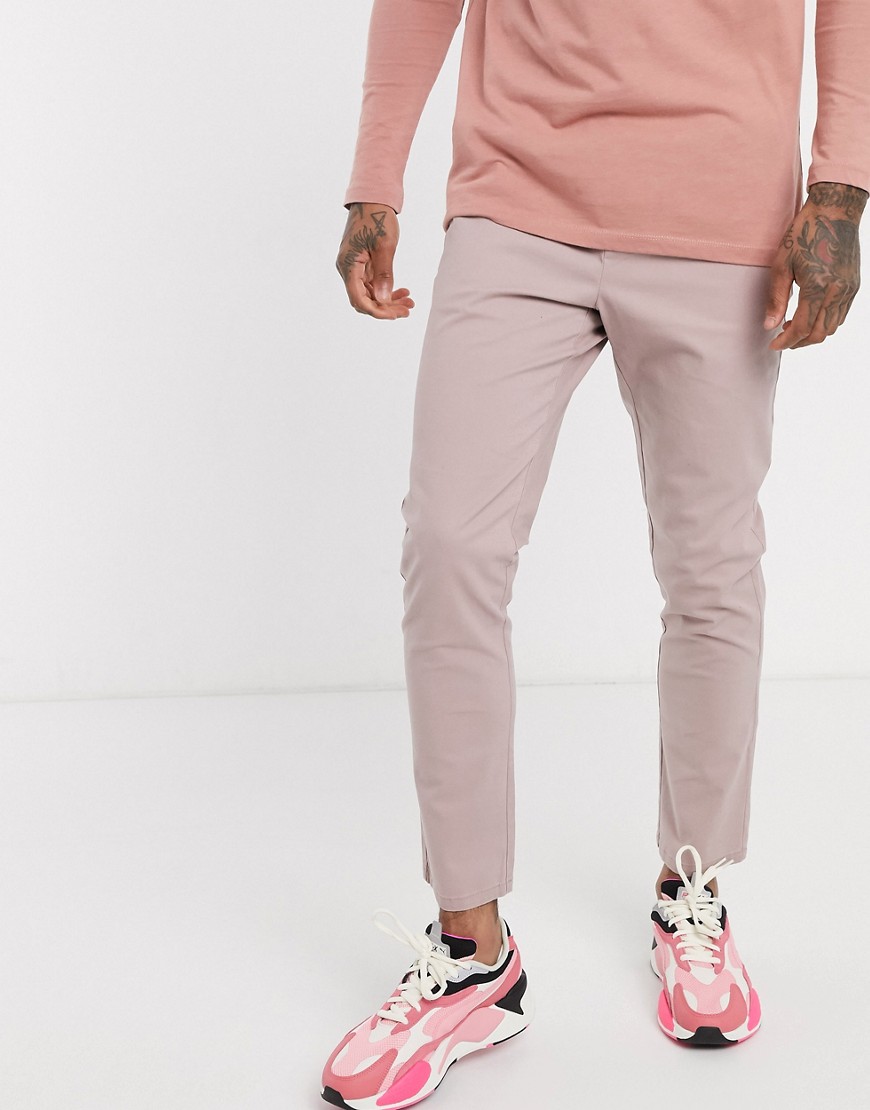 ASOS DESIGN slim chinos with elasticated waist in warm pink