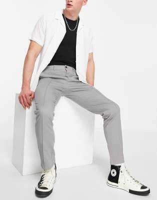 ASOS DESIGN slim chinos with pin tuck in gray