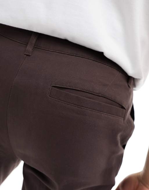 ASOS DESIGN slim chinos with pin tucks in brown, 2 of 5
