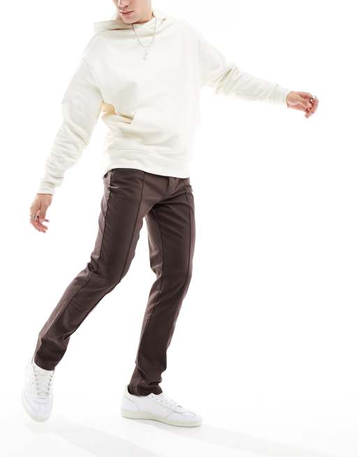 ASOS DESIGN slim chinos with pin tucks in brown, 4 of 5