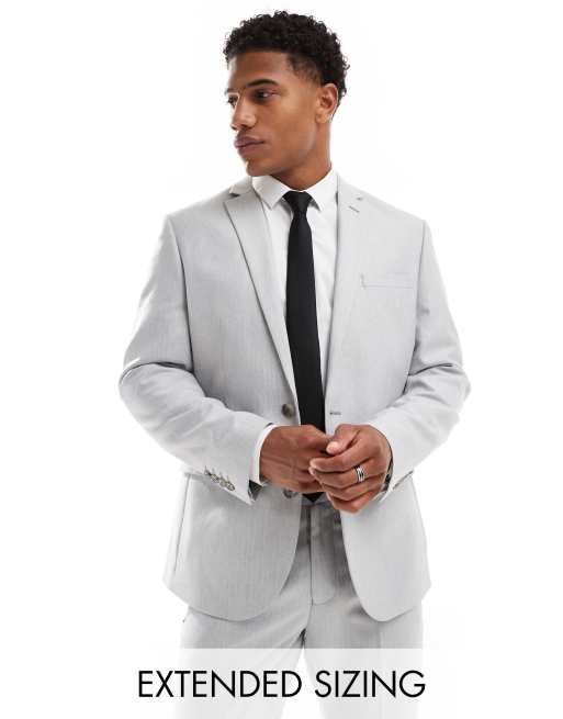 ASOS DESIGN - Slim colbert met visgraatmotief in grijs