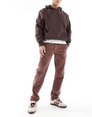 ASOS DESIGN slim cord chino in washed brown - view 1