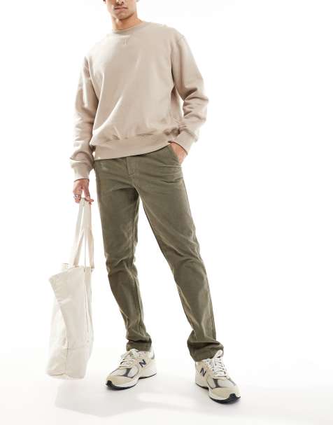 ASOS DESIGN slim cord chino in washed khaki  - view 1
