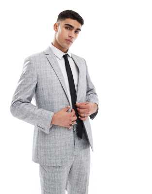 Asos Design Slim Cotton Blend Suit Jacket In Gray