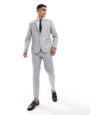 Asos Design Slim Cotton Blend Suit Jacket In Gray