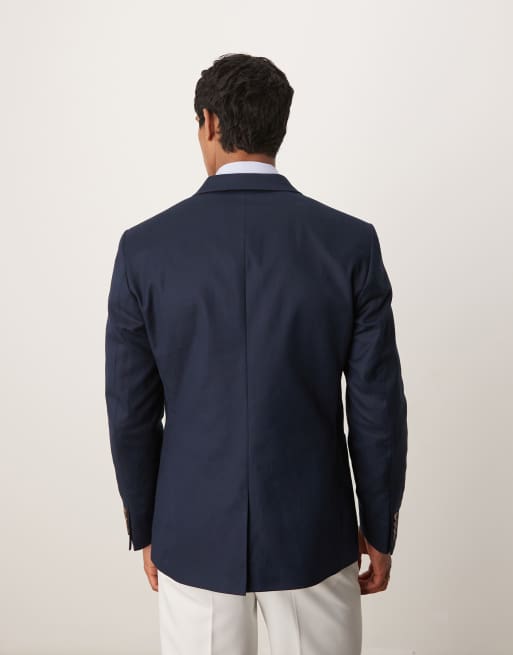 ASOS DESIGN slim cotton linen blend blazer in navy, 5 of 5