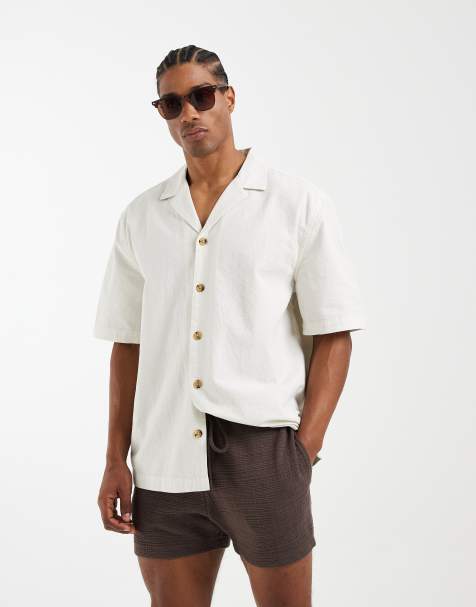 ASOS DESIGN slim crepe textured jersey short in brown - view 1