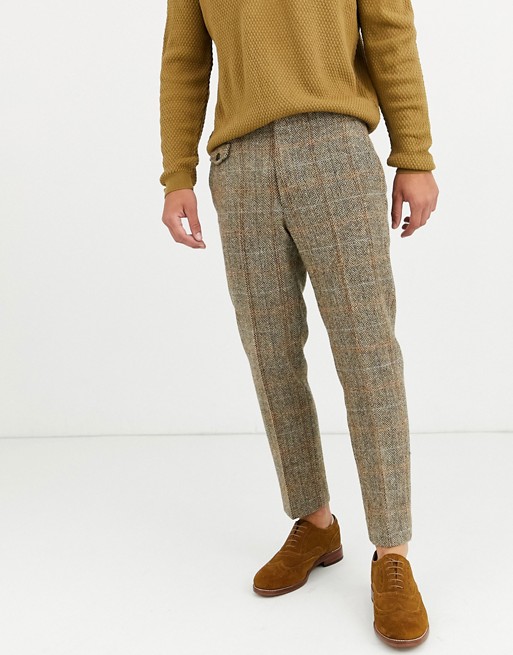 ASOS DESIGN slim crop smart pants in 100% wool Harris Tweed in brown ...