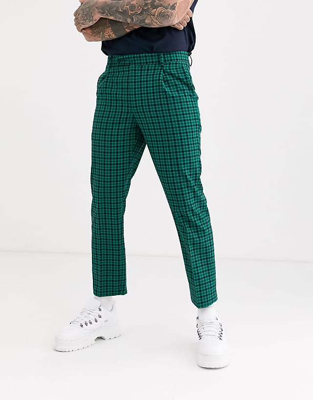 ASOS DESIGN slim crop smart pants in green check | ASOS