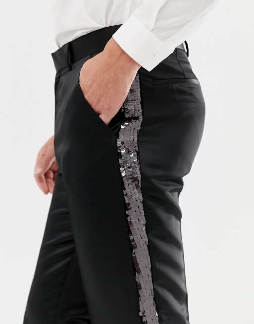 Black trousers with store glitter side stripe