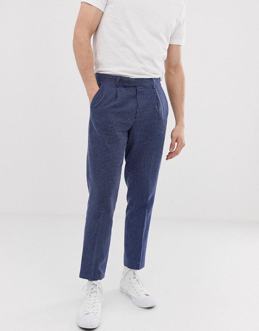 ASOS DESIGN slim crop smart trousers in indigo texture-Navy